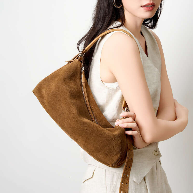 Luxury Shoulder Bags Totes Hobo Korean Wide Strap Versatile Genuine Leather Cowhide Crossbody Matte Suede Fashion Commuter High End Light Bag