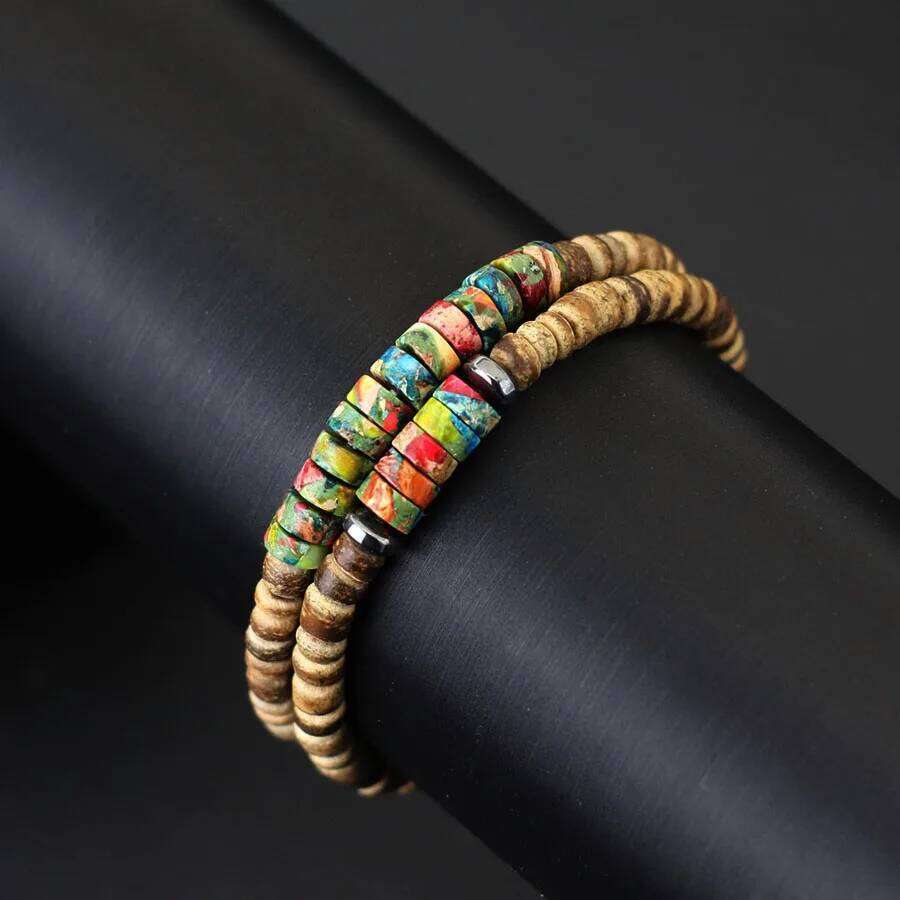 2Pcs Natural Coconut Husk Beads Bracelet Set Grade A Emperor Stone Strand Braslet Outdoor Sports Camping Cycling Accessories 25T1226