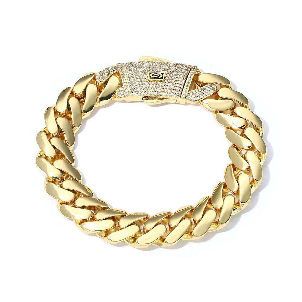 jewelry 15mm Real 14K Gold Plated Monaco Chain Heavy Thick Solid Brass Cuban Link Necklace Hip Hop Jewelry for Men