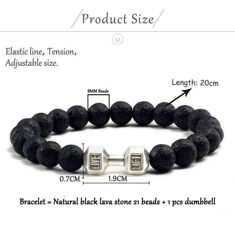 Natural Black Volcanic Lava Stone Dumbbell Bracelet black Matte Beads Bracelets For Women Men Fitness Barbell Jewelry Pulseras 25T1226