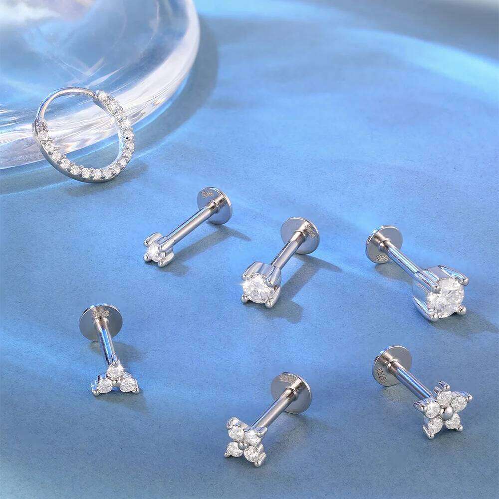 CANNER 1PC 2/3/4mm 4-Prong Moissanite Threaded Cartilage 925 Sterling Silver Stud Earrings For Women Ins Piercing Jewelry Gift 25H1226