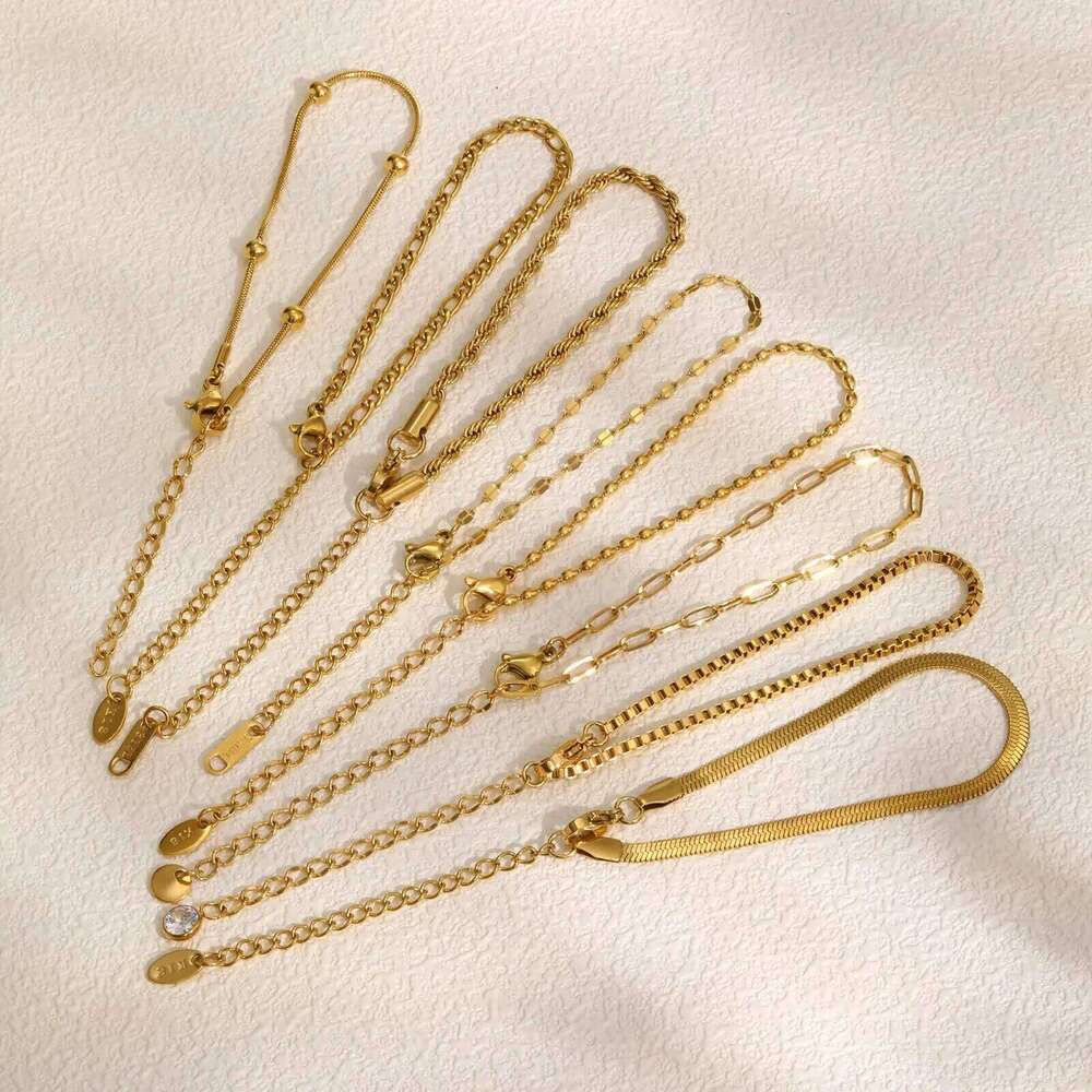 Non Tarnish Stainless Steel Stackable for Women, Thin Herribone Chain Bracelet Waterproof Gold Plated Jewelry 25T1226