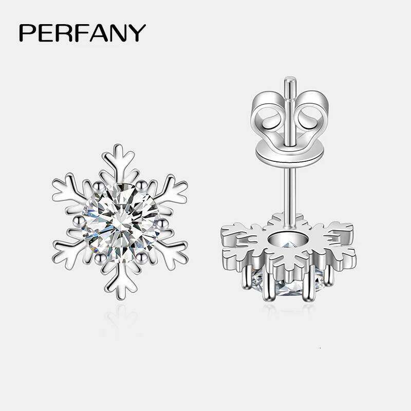 PERFANY 0.3-1CT Moissanite Stud Earrings Women S925 Pure Silver Snowflake Design Laboratory Diamond Elegant Fashion Jewelry 25H1226