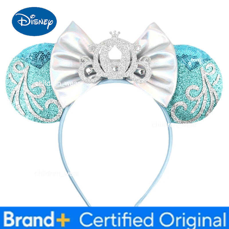 Disney New Cinderella Ears Headband Glitter Rhinestones Princess Minnie Mouse Bow Hairband Party Girls Cosplay Hair Accessories H251226