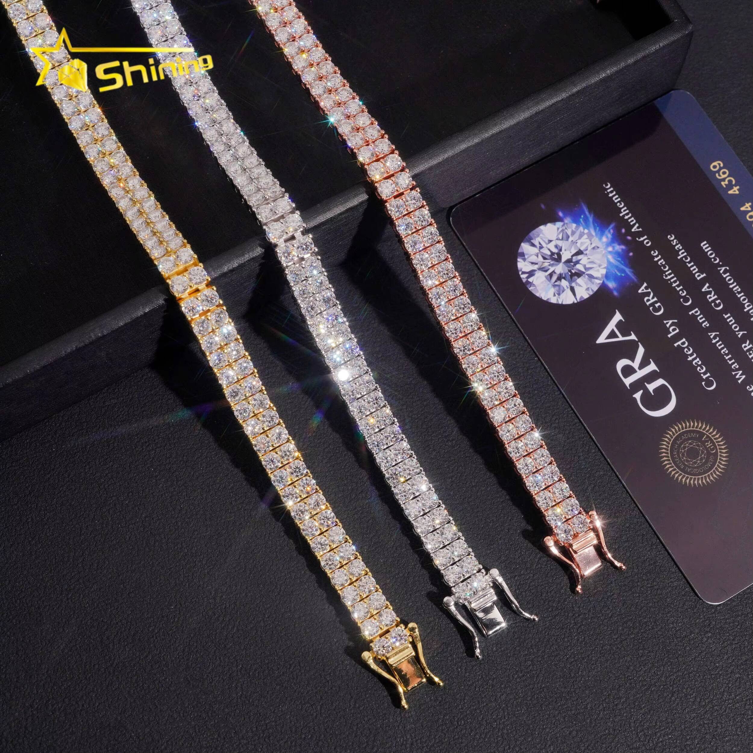 Luxury Womens Bracelet Fine Jewelry Iced Out 2 Rows VVS Moissanite Tennis Bracelet Custom 925 Silver Bracelets Daily Wear