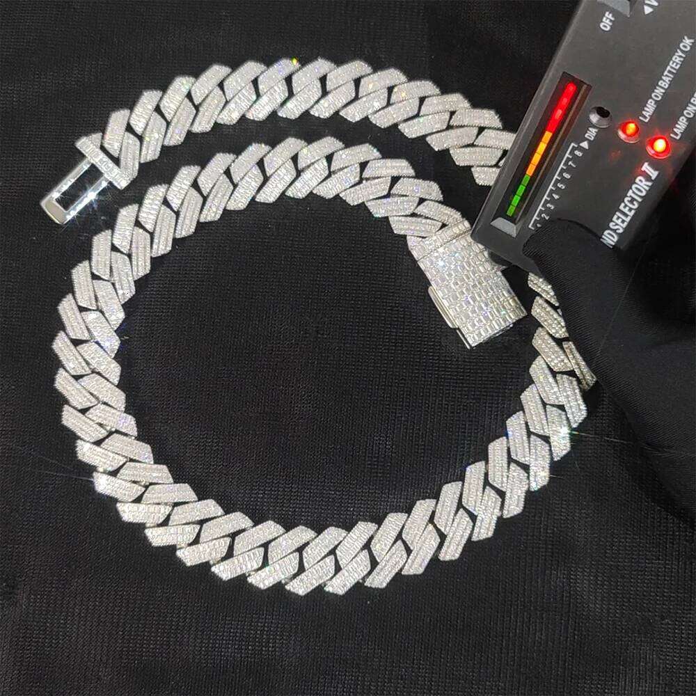 VVS Moissanite 20mm 2 Rows Chain Rectangle Diamonds 100% 925 Silver Cuban Necklace with GRA Certificate Jewelry