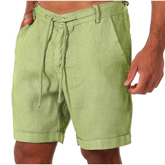 Casual Men Cotton Linen Loose Shorts Summer Male Drawstring Pocket Elastic Waist Wide Leg Half Pants
