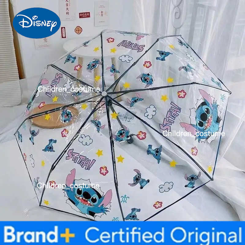 Disney Cute Anime Stitch Umbrella Automatic Portable Folding Umbrella Fashion Cartoon Manual Transparent Umbrella Gift H251226