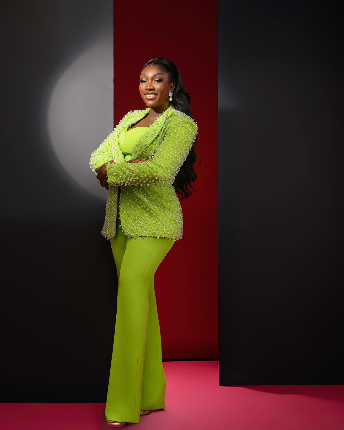 Customized Fresh Green Diamond Women Pants Suits Formal Business Slim Fit Working Wear Prom Birthday Party Evening 2 Pieces