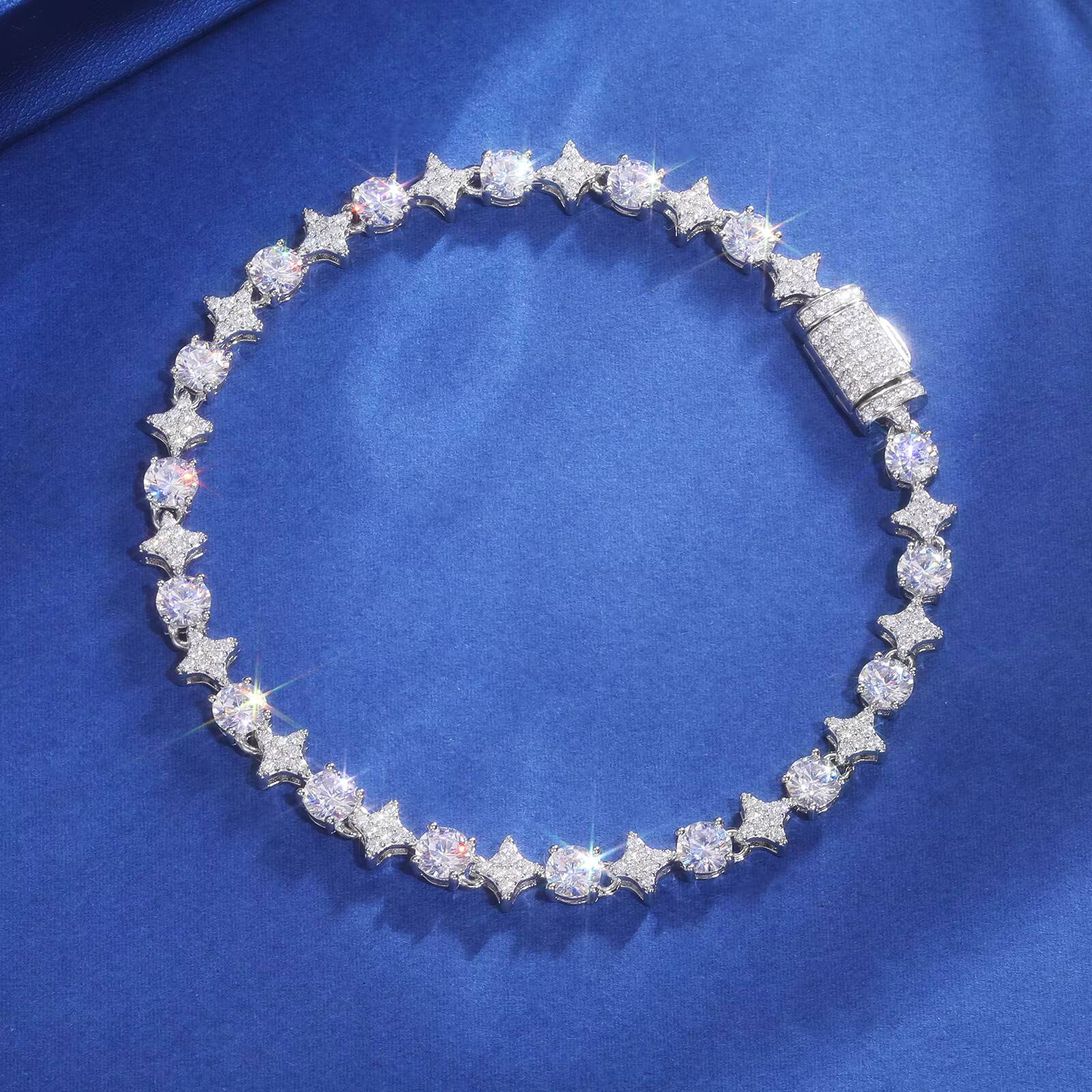 Sparking Moissanite Tennis Chain Bracelet 6mm 8mm 925 Sterling Silver Round Moissanite Diamond Star HaloTennis Bracelet