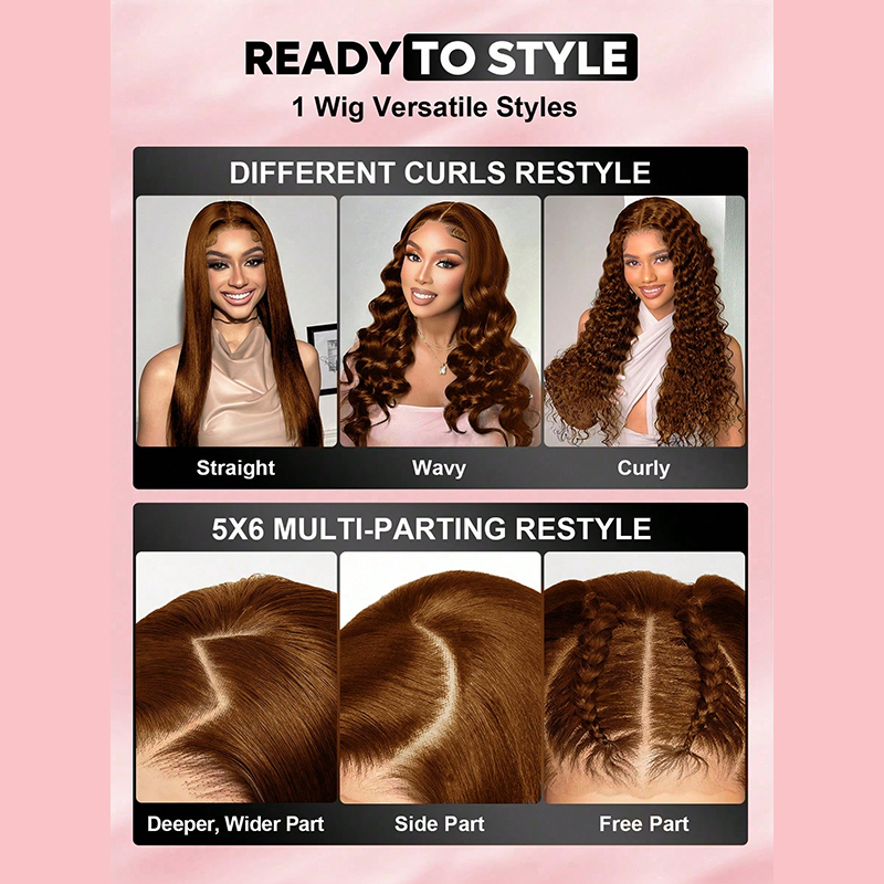 Chocolate Brown Deep Wave Wig Human Hair Pre Plucked Lace Front Wig Ready To Wear 6x5 180% Density #4 Closure Wig Bleached Knots For Women