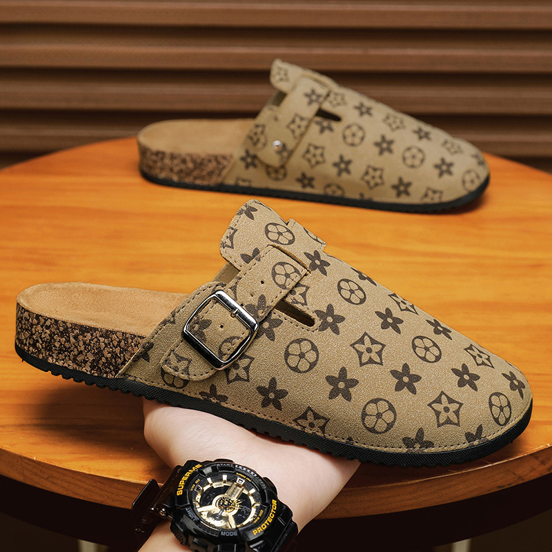 Designer Shoes Sandals Outdoor Non-Slip Wear-Resistant Slip-On Cork Couple Closed-Toe Half Slippers