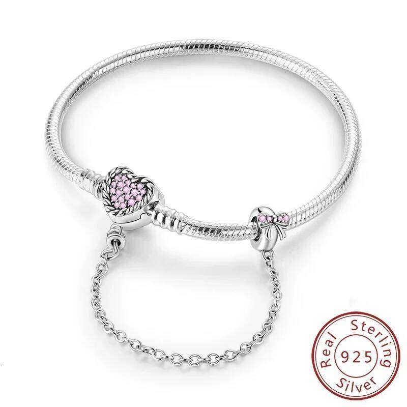 Original 925 Sterling Silver 16-21CM Love Heart Pave Zirconia Bracelet for Women DIY Charm Jewelry Gifts 25T1226