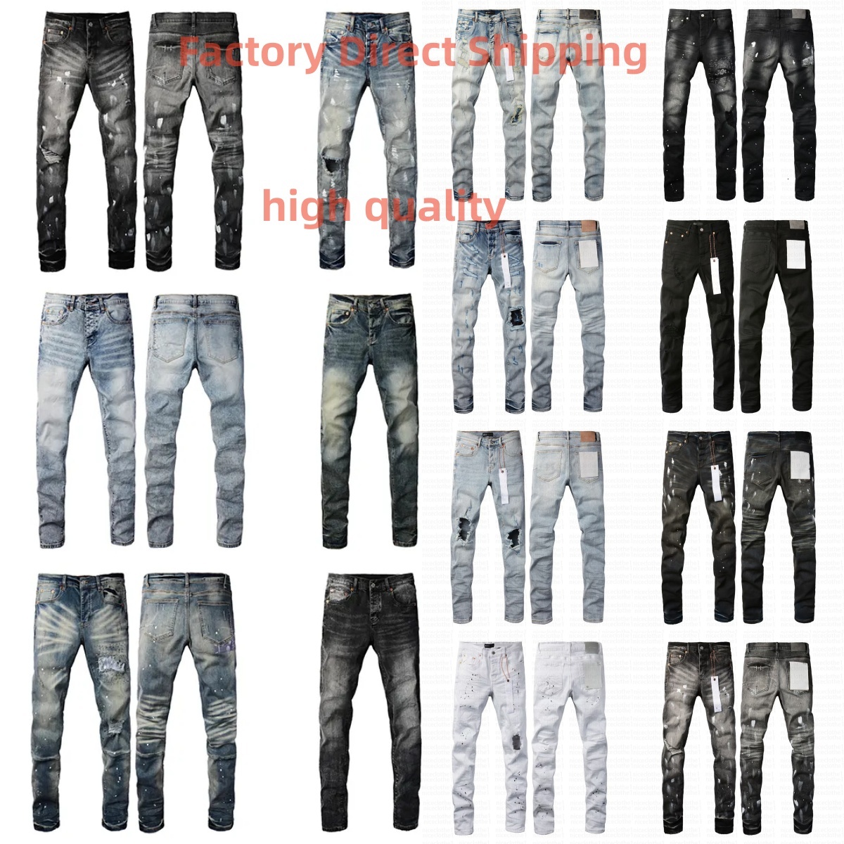 2026 NEW High quality Designer purples jean designer mens Flared Jeans Light Blue Washed Distressed Ripped Splatter Denim Pants 5A Vintage Wash flared Jeans for mens