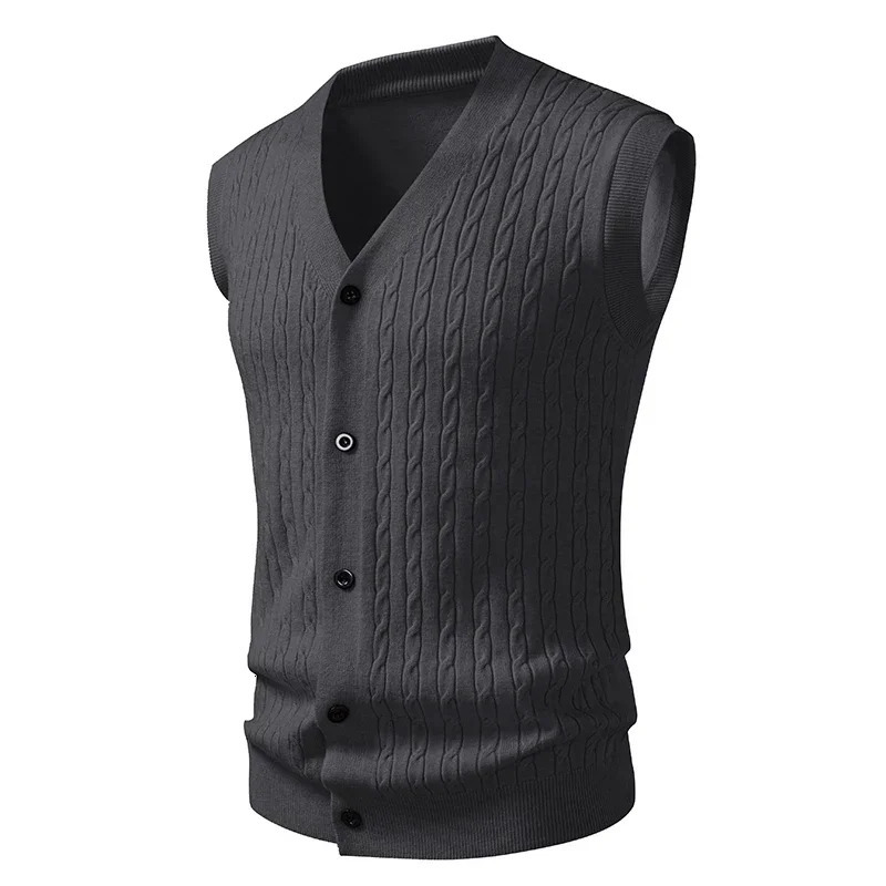 Autumn Mens Knit Sweater Vest V Neck Button Down Sleeveless Cable Cardigan Outdoor Business Lightweight Sweaters Vests 251226