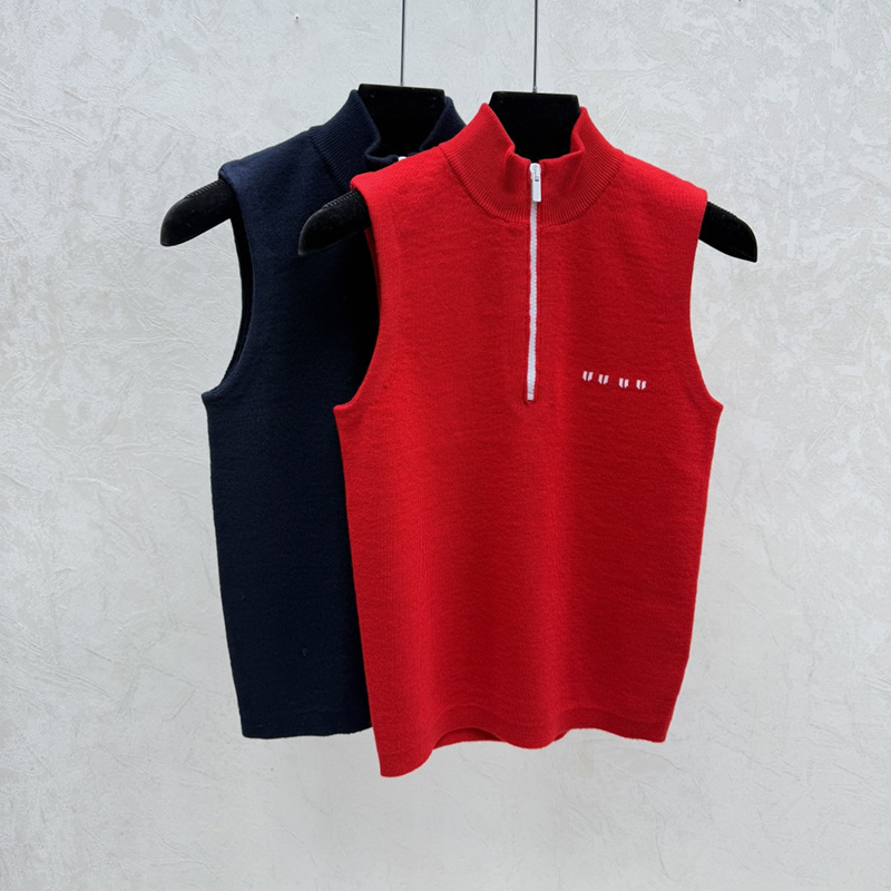 Designer Women Slim Fit Vest Half Zipper Solid Color Knit Tank Tops Summer Sporty Versatile Breathable Waistcoat