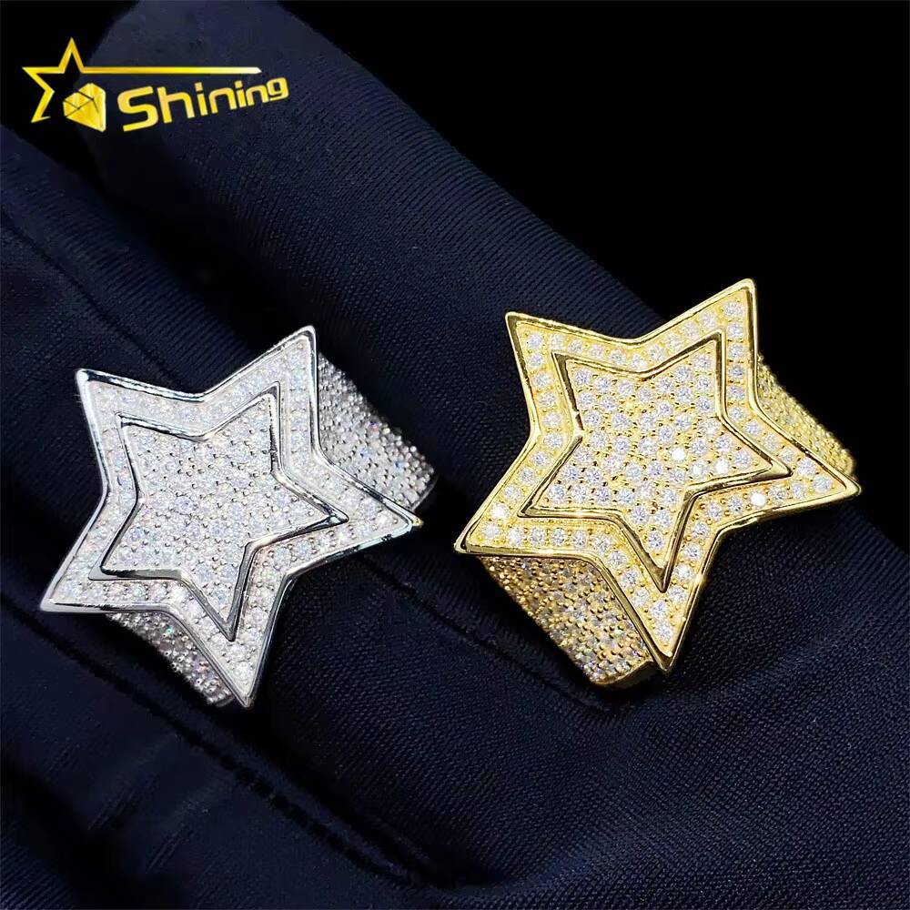 Hip Hop Iced Out Lab Diamond Jewelry Silver 925 Vvs Moissanite Men Star Rings