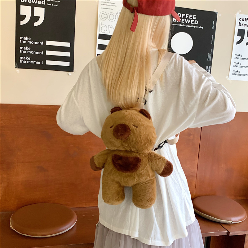 New Cute Girl Cartoon Gift Plush Bag Kapibala Student Doll jK Backpack