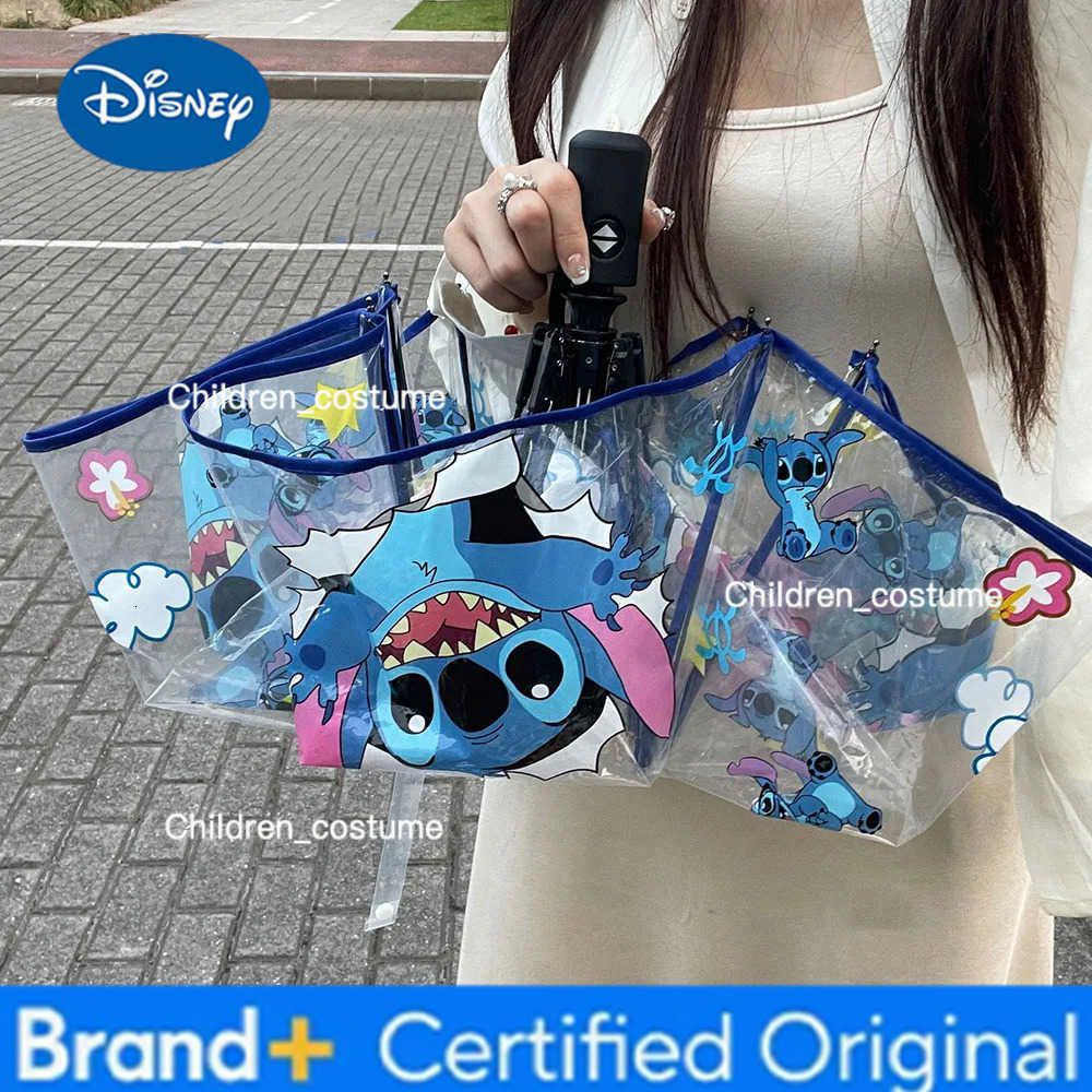 Disney Kawaii Stitch Anime Folding Umbrellas Manual Automatic Umbrellas Portable Cartoon Transparent Umbrella Birthday Gifts For Kids H251226