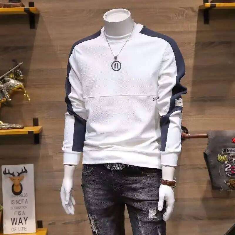 Men's Fashion Hoodie Trendy Brand Slim Fit Round Neck Pullover Handsome Patchwork Top
