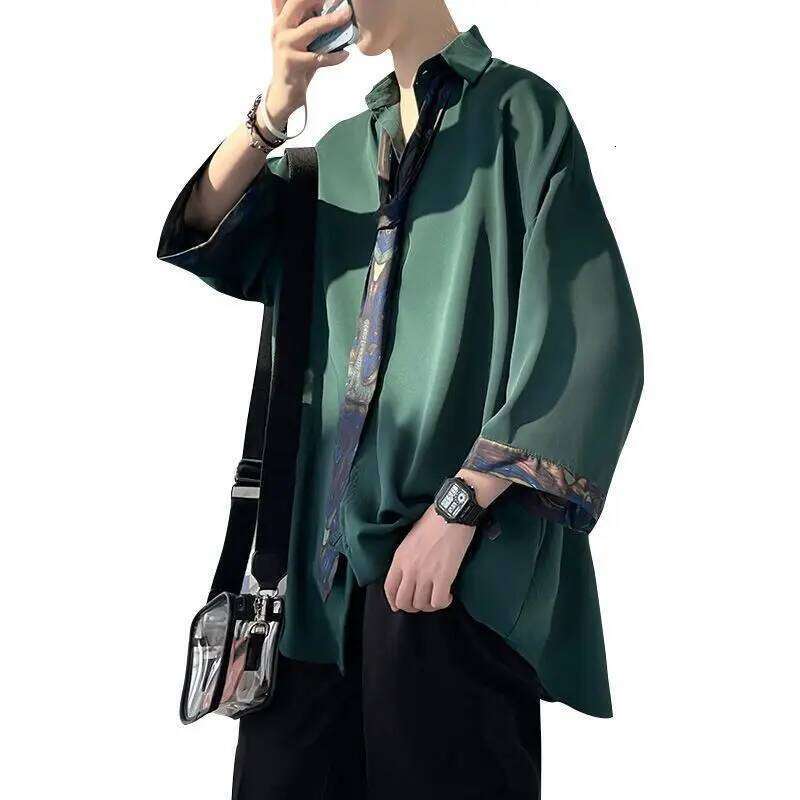 2023 Spring Summer New Solid Color Short Sleeve Men's Clothing Loose Oversized Fashion Casual Lapel Single-Breasted Youth Shirt