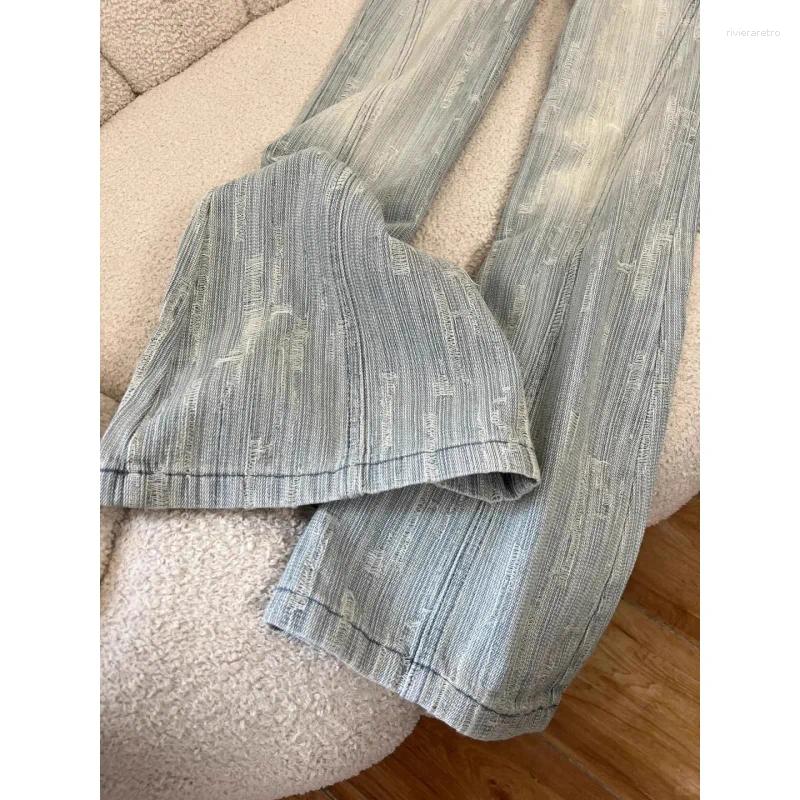 Women's Jeans 2026 Women Light Blue Textured Distressed Wide Leg High Waisted Denim Pants Spring Loose Fit Fashion Casual Trousers Z260313