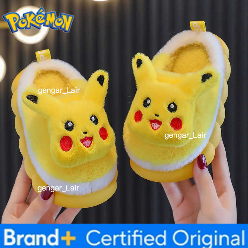 Pokemon Cute Pikachu Autumn/Winter Cotton Slippers Cover Heel Cute Cartoon Flat Plush Slippers Autumn Anime Peripheral Christmas Gift W251226