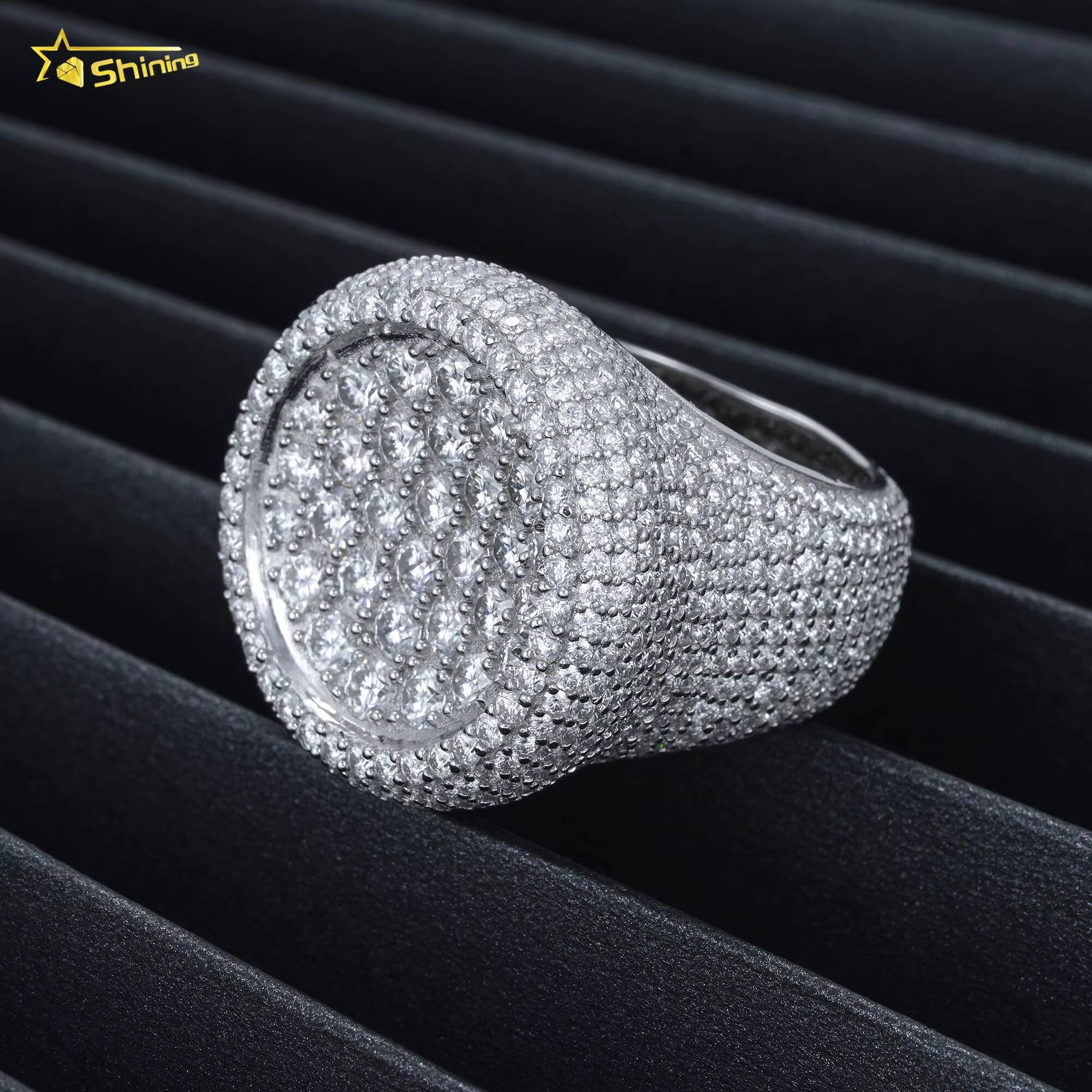 Iced Out Sterling Silver 925 Luxury Rings Fashion Hip Hop Mens Vvs Moissanite Ring