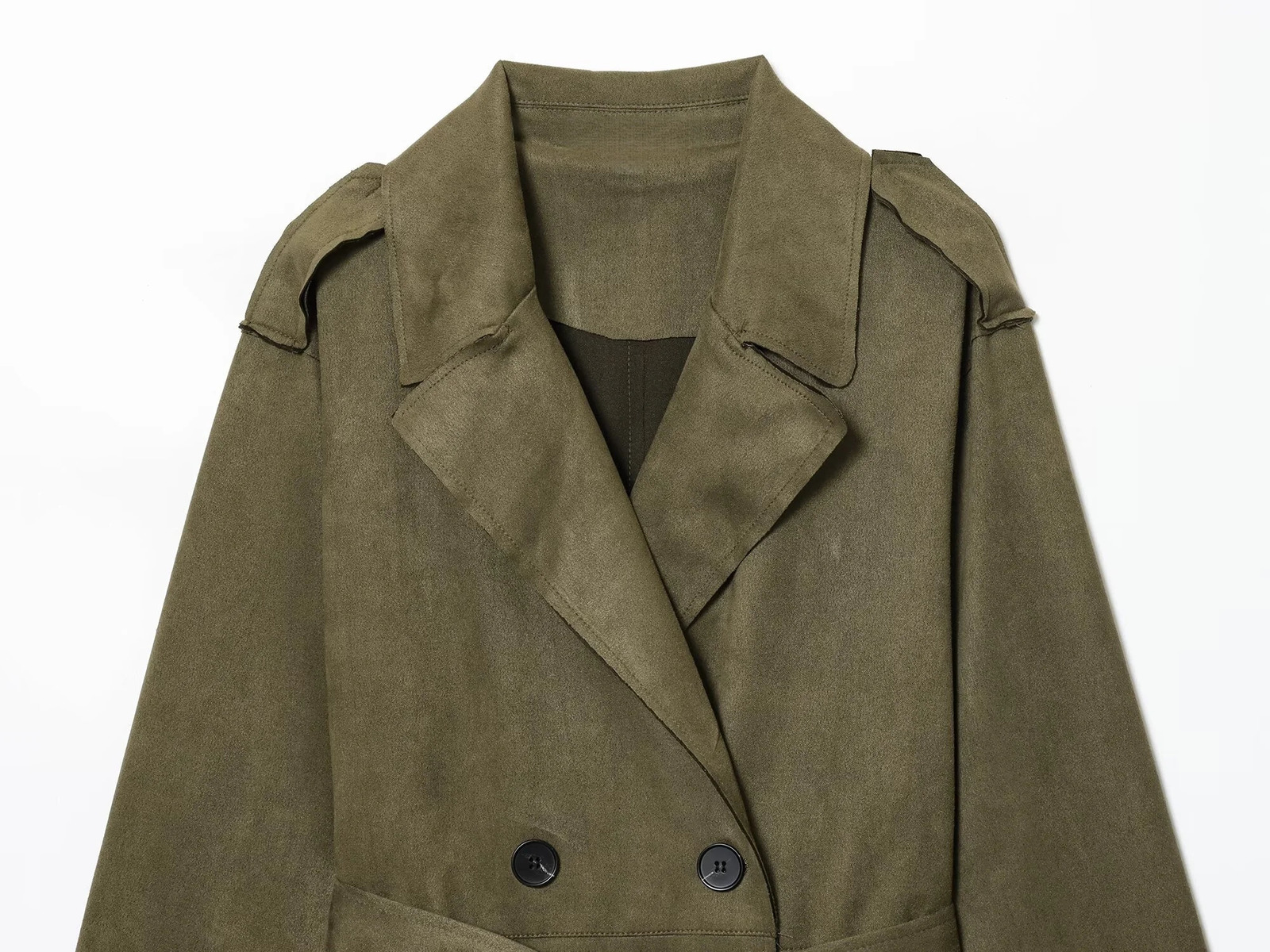 Winter Womens Casual Fashionable Simple Lapel Double-Breasted Long Trench Coat with Belt and Suede 251222