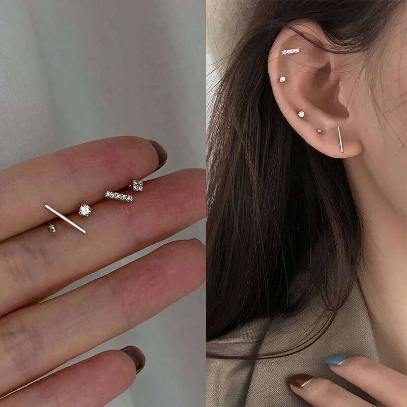 5 Pcs Pearl Crystal Small Stud Earrings Set for Women Girls Fashion Studs Ear Jewelry 25H1226