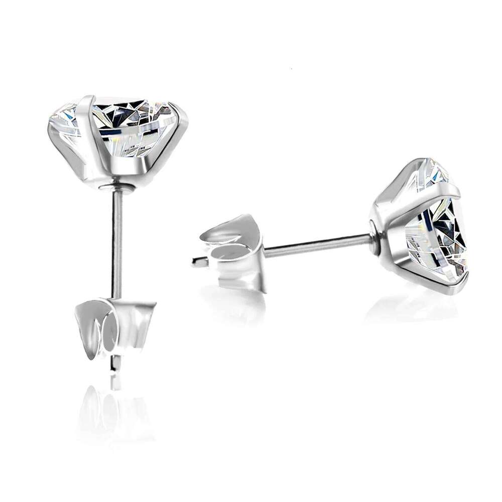 LUXUSTEEL 2Pcs Men's Crystal Zircon Studs Earrings For Women 316L Stainless Steel Cartilage Piercing Ear Anti Allergic 3-8mm 25H1226