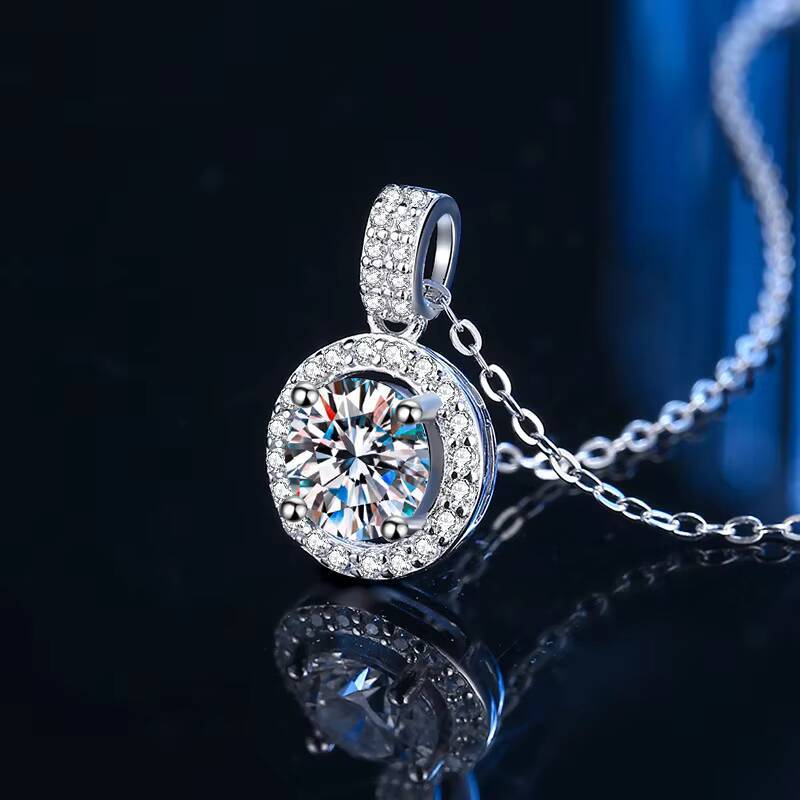 Fine Jewelry 925 Sterling Silver VVS Round Moissanite Necklace Zircon Jewelry for Lady Women Gifts