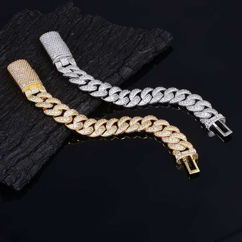 jewelry 3 Rows Iced Out Bracelet 18MM Width Long Buckle Design Cubic Zirconia Cuban Link Chain Chunky Hip Hop Jewelry for Men