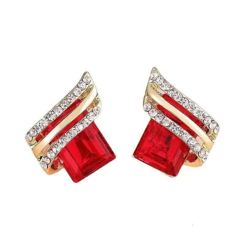 Huitan Green/Blue/Red/Black CZ Stud Earrings for Women Modern Fashionable Lady's Accessories Luxury Trendy Jewelry Drop Shipping
