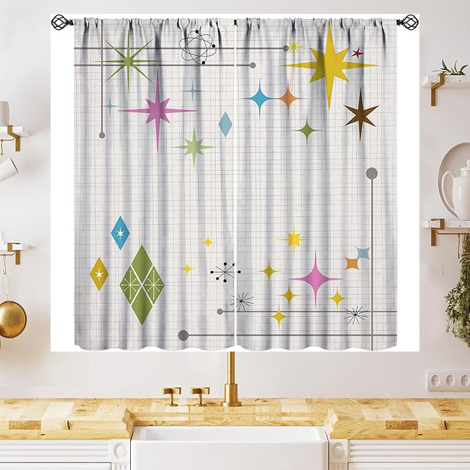 YL-38051 New Simple Geometric Pattern Cute Cat Print Curtain for Kitchens, Cafes, and Restaurants - Decorative Window Valance
