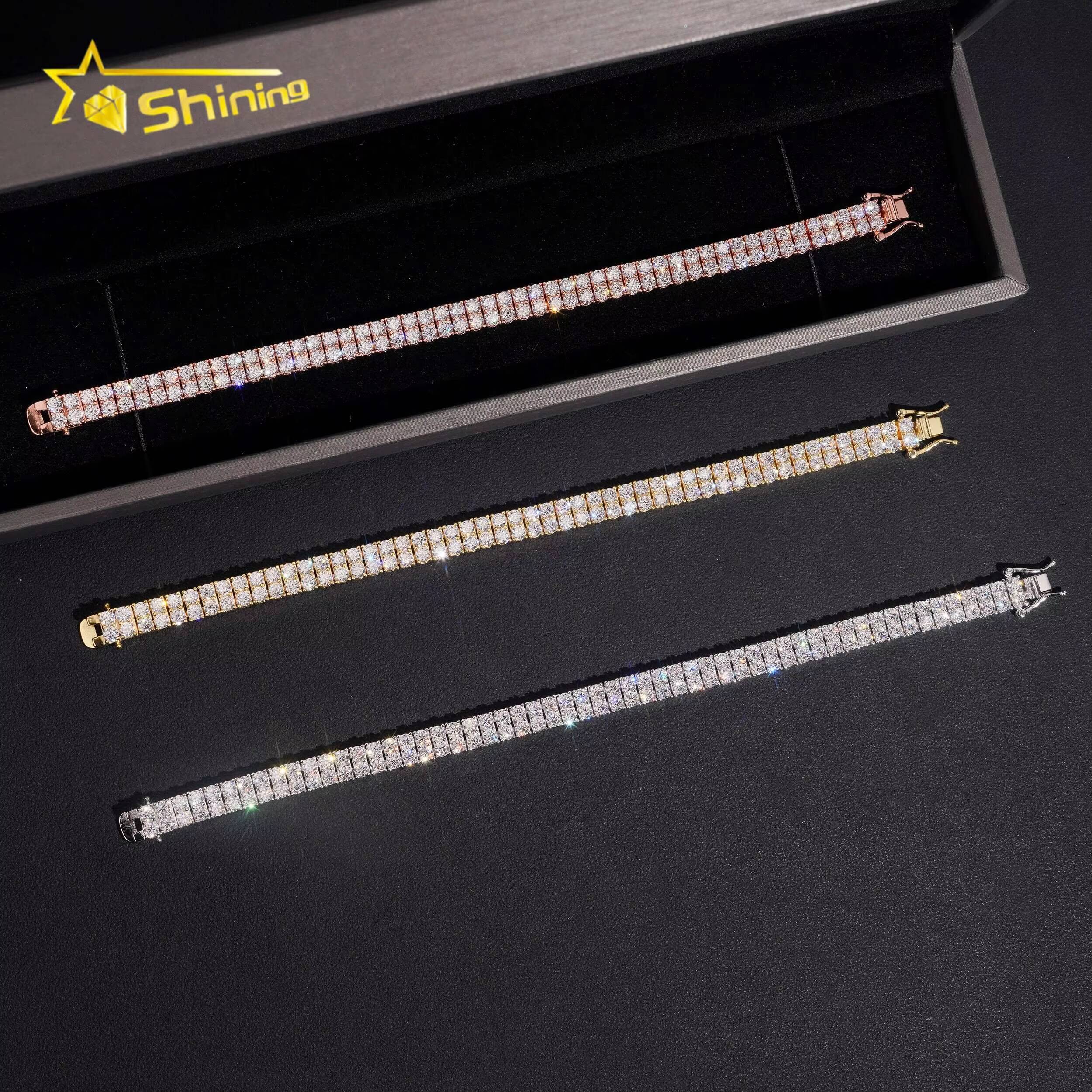 Luxury Womens Bracelet Fine Jewelry Iced Out 2 Rows VVS Moissanite Tennis Bracelet Custom 925 Silver Bracelets Daily Wear