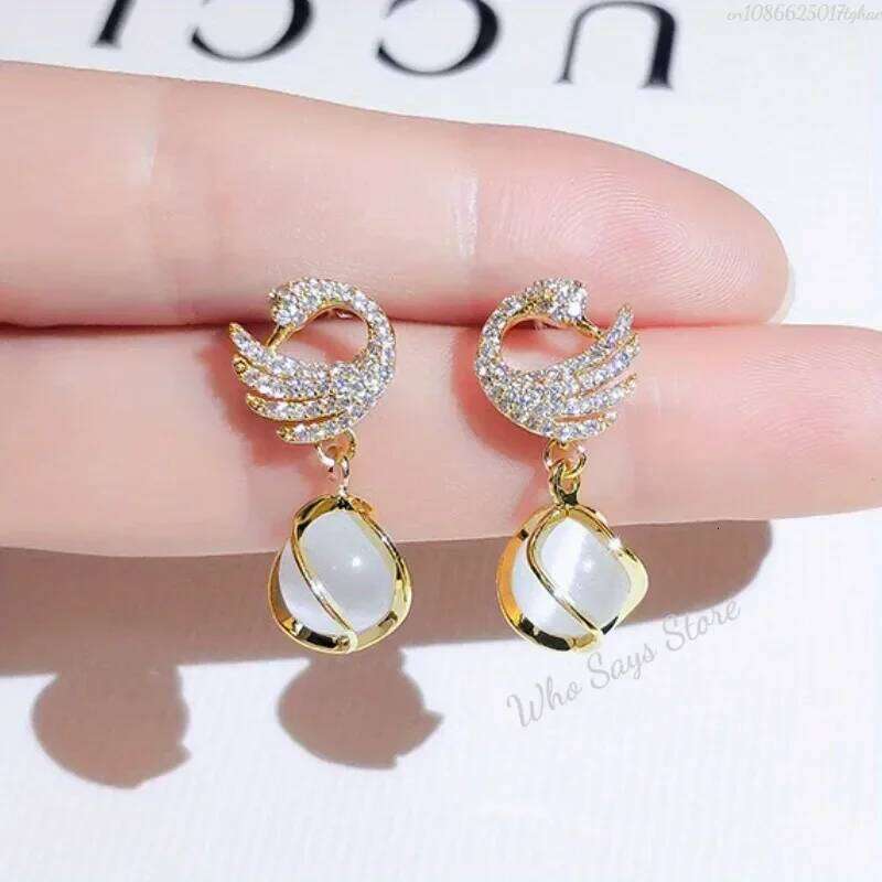 New Fashion Fine Swan Stainless Steel Earrings Temperament High Quality Jewelry Opal Women 25H1226