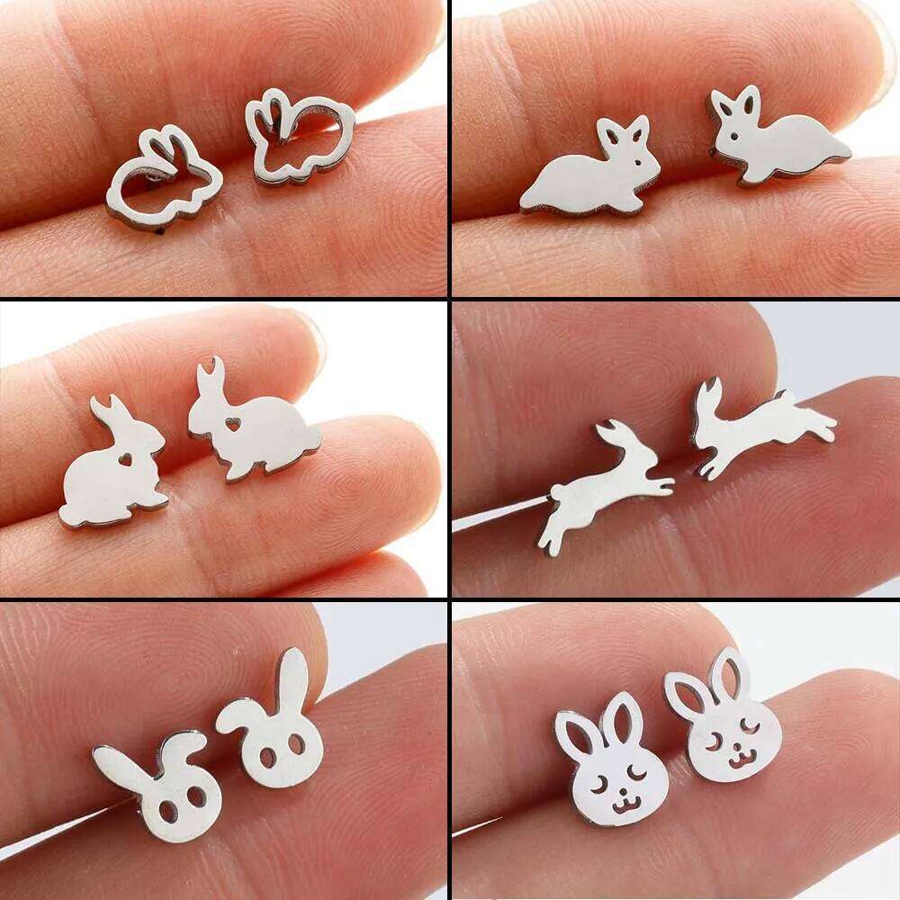Hollow Stainless Steel Rabbit Bunny Earring For Girl Ear Fashion Jewelry Cute Animal Party Anniversary Stud Earrings 25H1226