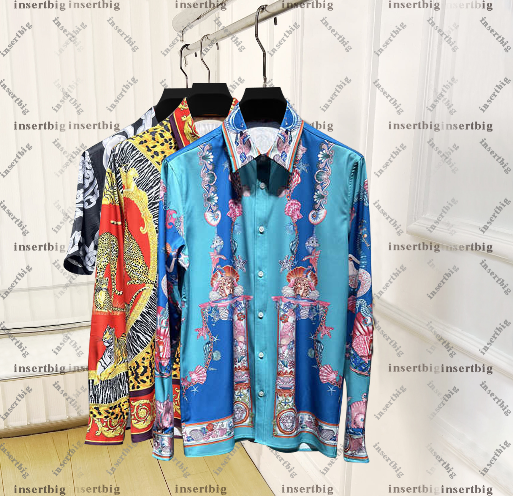 New mens shirt Chemistry Luxe Fashion Brand Gold Print designer shirt Slim Fit Twist Button Shirt mens dress shirts long sleeve Asian Size S-XXL 88886