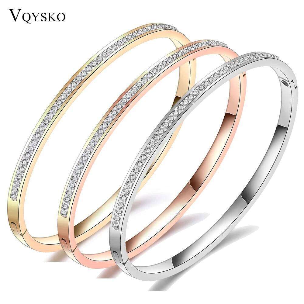 Fashion Jewelry Bracelets With Two Line Crystal Rhinestone Pave Stainless Steel Opening Bangle For Women Accessories 25T1226