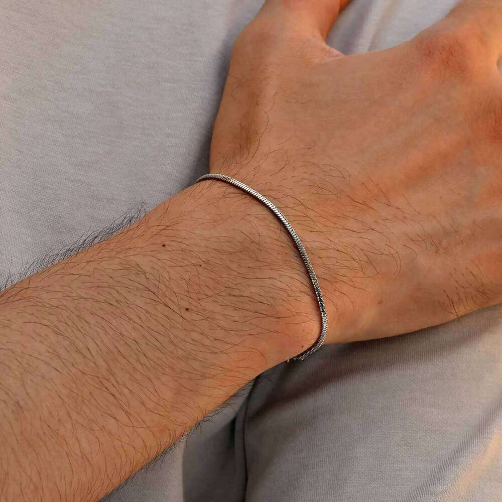 3pcs Men Thin Bracelet,Never Fade Silver Color Twist Chain Wristband,Stylish Punk Jewelry Gift 25T1226