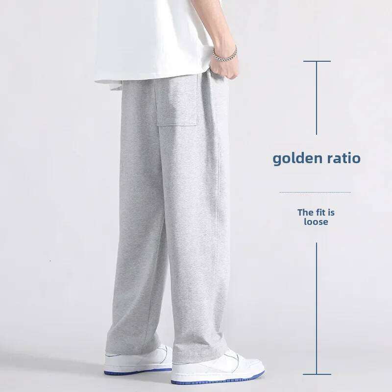 Autumn Casual Trousers Men's Loose Fit Sweatpants Wide Leg Straight Grey Colour Seasonal Pants For Men
