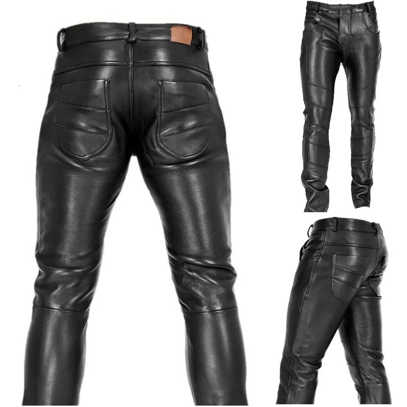 Mens Goth Steampunk Pu Leather Pant Black Motorcycle Rock Roll Slim Legging Pants Plus Size 251226