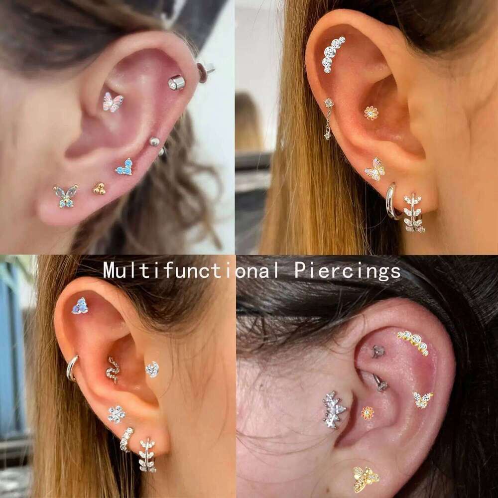 1pc Cartilage Earrings Stud for Women Surgical Steel Flat Back Earring Butterfly Flower Tragus Helix Piercing Jewelry 25H1226