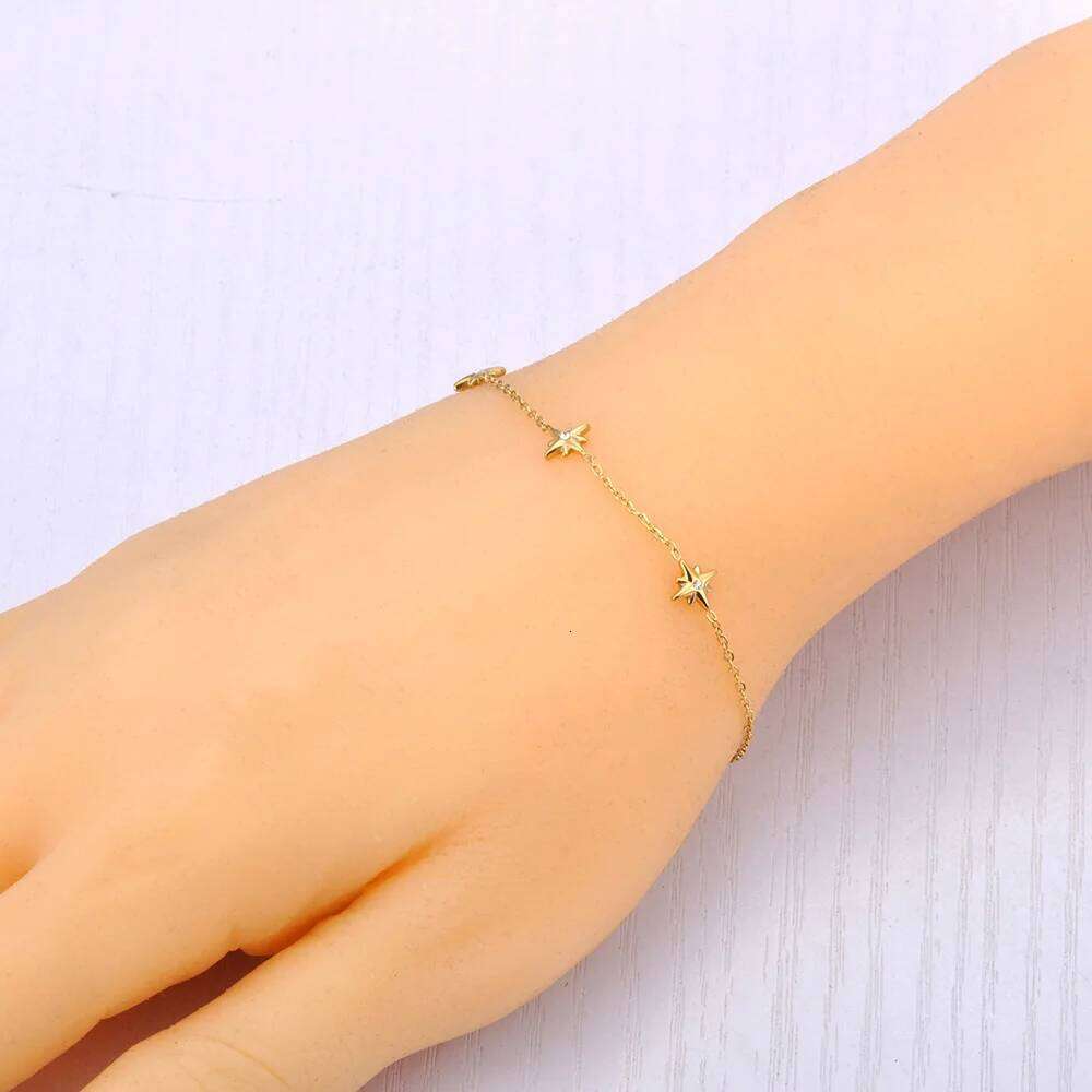 Lokaer Trendy Eight Pointed Star Cubic Zirconia Bracelet 316L Stainless Steel 18K Gold Plated Jewelry For Women B2405 25T1226