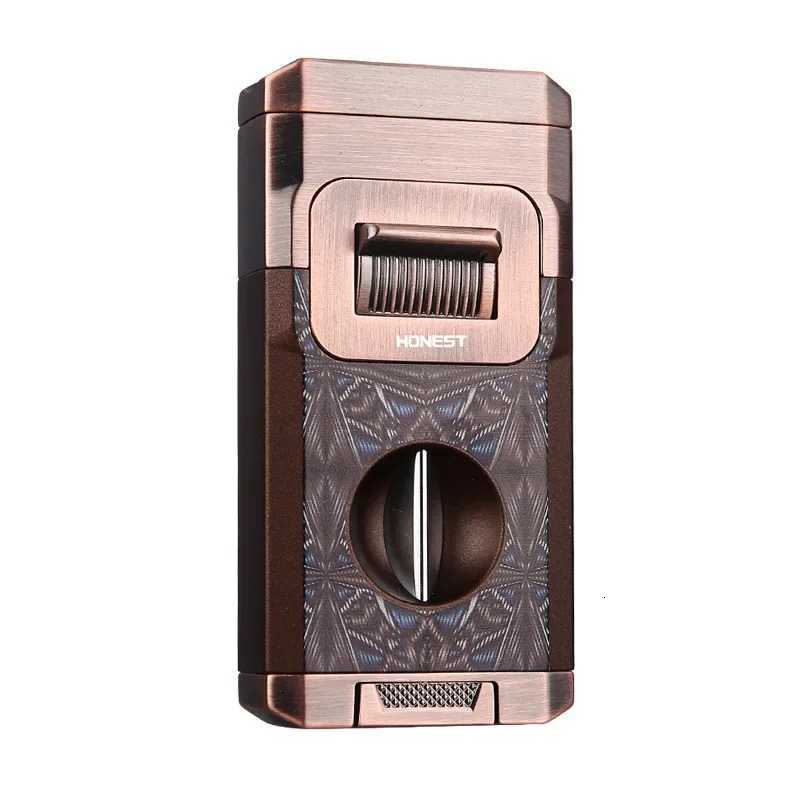 HONEST Stylish Luxury Cigar Lighter V Shape Knife Cigar Holder Dual Nozzle Flame Butane Refillable Torch Gas Lighter Smoker Gift Y251218