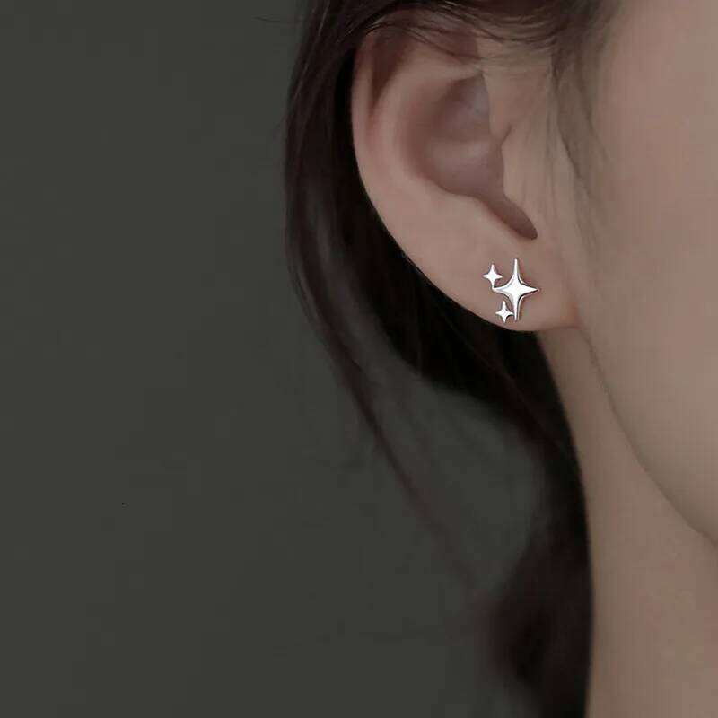 New Fashion Silver Color Stud Earrings Women Gift Banquet Asymmetry Cross Star Earring Girls Jewelry Vintage Accessories Gifts 25H1226
