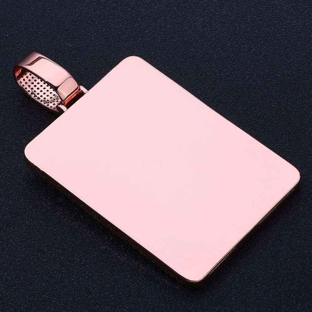 Custom Full Pave Zircon Solid Back Square Rectangle Pendants Necklace for Men HipHop Style Handmade Jewelry