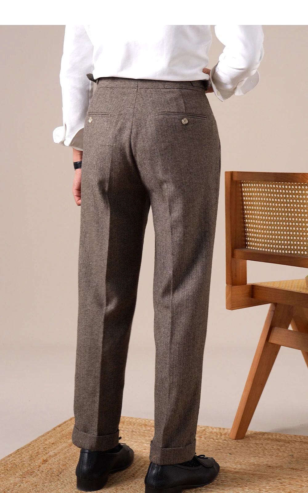 Autumn Herringbone Dress Pants For Men Naples Mens Wool Blend High Waist Social Casual Versatile Long Office Trousers 251226