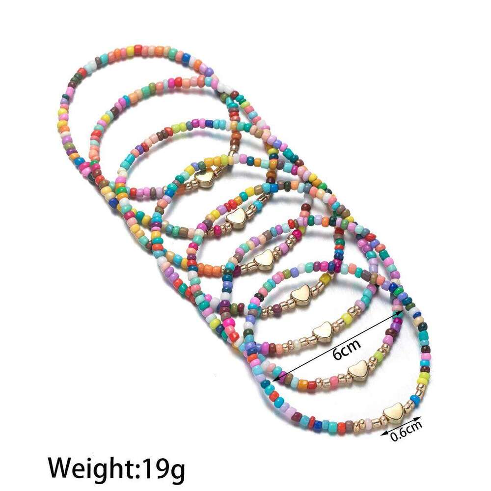 7Pcs Colorful Rice Beads Bracelet Set For Women Fashion Heart Charm Elastic Beaded Chain Bangle Female Trendy Jewelry Gift 25T1226